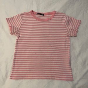 Brandy Melville Pink and White T Shirt Striped